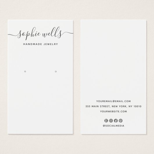 Elegant Script White Earring Display Holder Visitekaartje (Voorkant /achterkant)