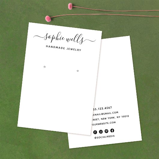 Elegant Script White Earring Display Holder Visitekaartje