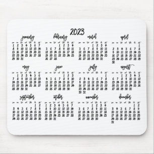 Elegant Script White en Black Calendar 2023 Muismat