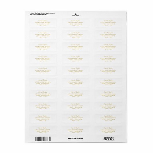 Elegant Script White en Gold Name Label (Full Sheet)