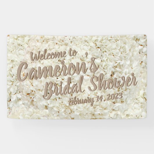 Elegant Script White Floral Vrijgezellenfeest Back Spandoek (Horizontaal)