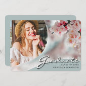 Elegant Script White Flowers | Modern Photo Afstud Aankondiging (Voorkant / Achterkant)