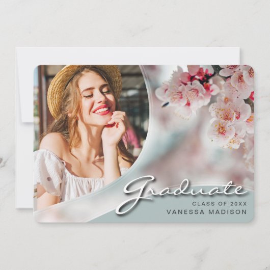 Elegant Script White Flowers | Modern Photo Afstud Aankondiging (Voorkant)