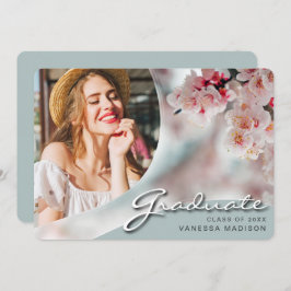 Elegant Script White Flowers | Modern Photo Afstud Aankondiging