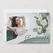 Elegant Script White Flowers | Modern Photo Afstud Aankondiging (Voorkant)