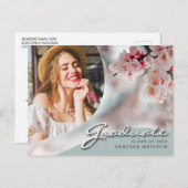 Elegant Script White Flowers | Modern Photo Afstud Briefkaart (Voorkant / Achterkant)