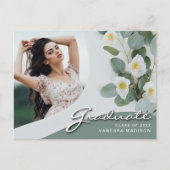 Elegant Script White Flowers | Modern Photo Afstud Briefkaart (Voorkant)