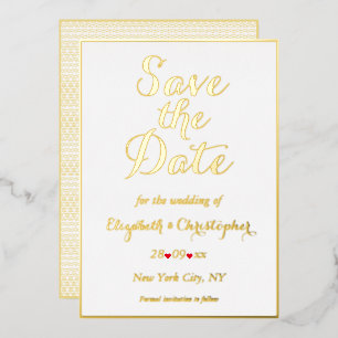 Elegant Script White Gold Wedding Save the Date Folie Uitnodiging