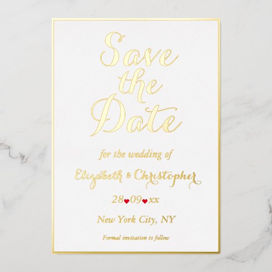 Elegant Script White Gold Wedding Save the Date Folie Uitnodiging (Voorkant)