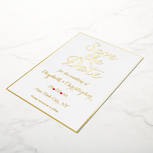Elegant Script White Gold Wedding Save the Date Folie Uitnodiging (Gedraaid)