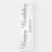 Elegant Script White Grey Happy Birthday Spandoek (Verticaal)