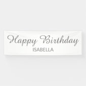 Elegant Script White Grey Happy Birthday Spandoek (Horizontaal)