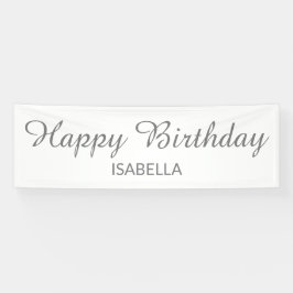 Elegant Script White Grey Happy Birthday Spandoek