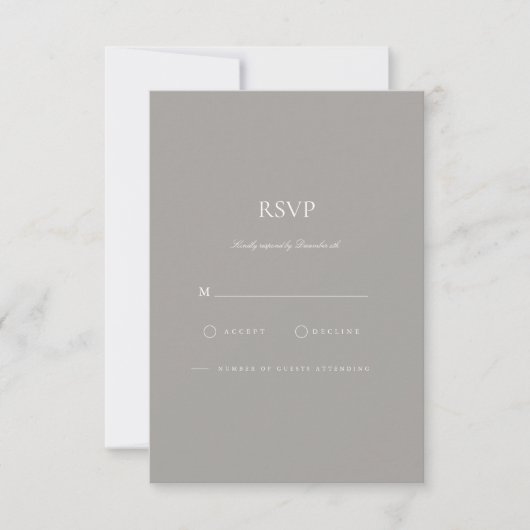 Elegant Script White & Grey RSVP-kaart RSVP Kaartje (Voorkant)