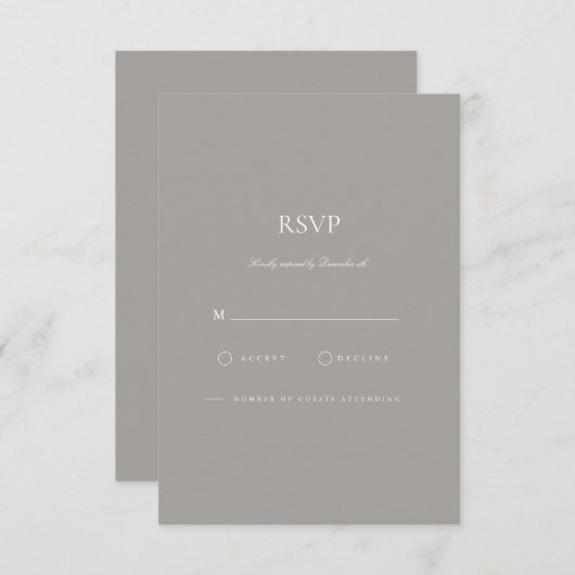 Elegant Script White & Grey RSVP-kaart RSVP Kaartje (Voorkant / Achterkant)