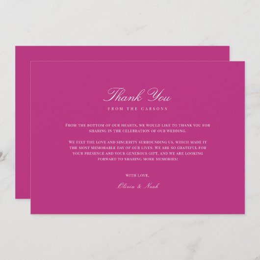Elegant Script White & Magenta Bedankt Card (Voorkant / Achterkant)