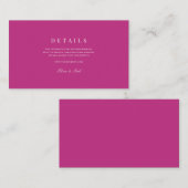 Elegant Script White & Magenta Wedding Details Informatiekaartje (Voorkant / Achterkant)
