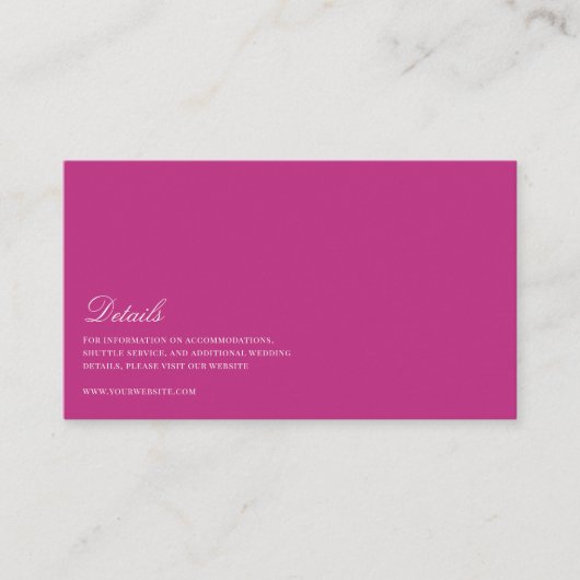 Elegant Script White & Magenta Wedding Details Informatiekaartje (Voorkant)