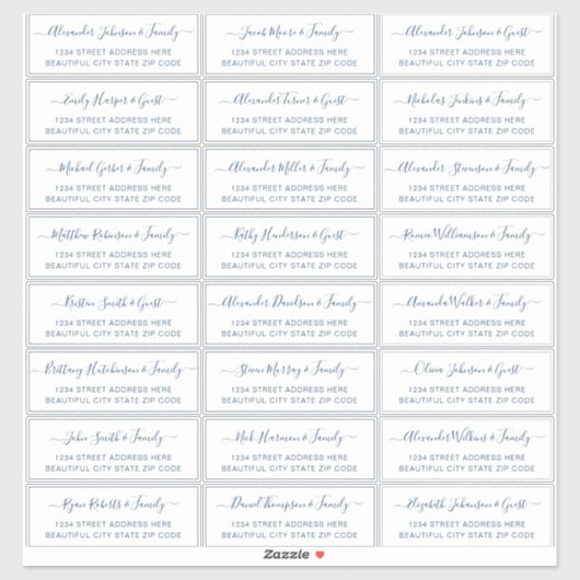 Elegant Script White Navy Wedding Guest Address Sticker (Vel)