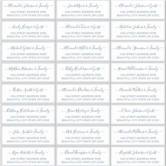 Elegant Script White Navy Wedding Guest Address Sticker (Voorkant)