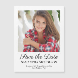 Elegant Script White Photo Afstuderen Save Date