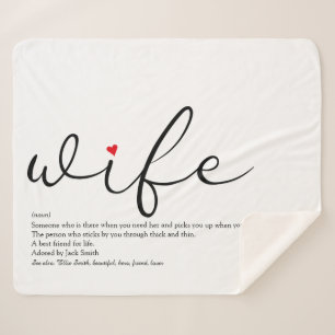 Elegant script Wife Red Love Heart Persoonlijk Sherpa Deken