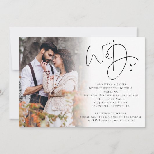 Elegant Script Wij Doen Photo Overlay QR Code Trou Kaart (Voorkant)