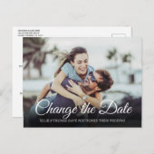 Elegant script Wijzig de datum uitgestelde foto Aankondigingskaart (Voorkant / Achterkant)