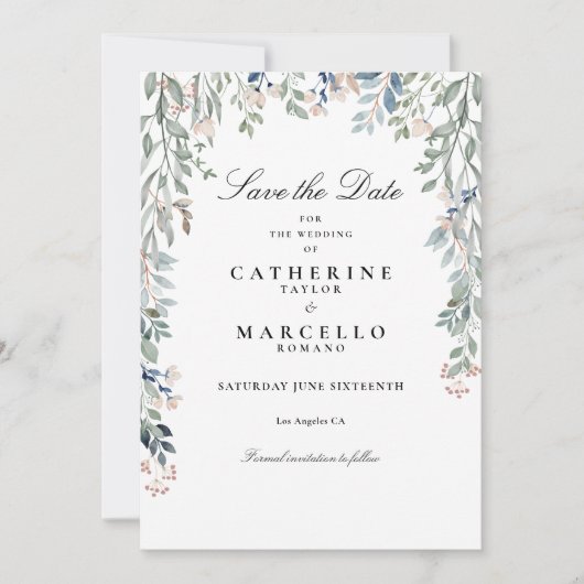 Elegant Script Wildflowers Bloemenbruiloft Save The Date (Voorkant)