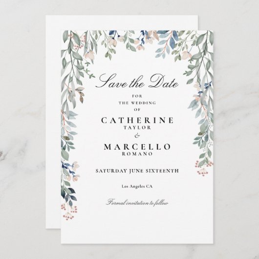 Elegant Script Wildflowers Bloemenbruiloft Save The Date (Voorkant / Achterkant)