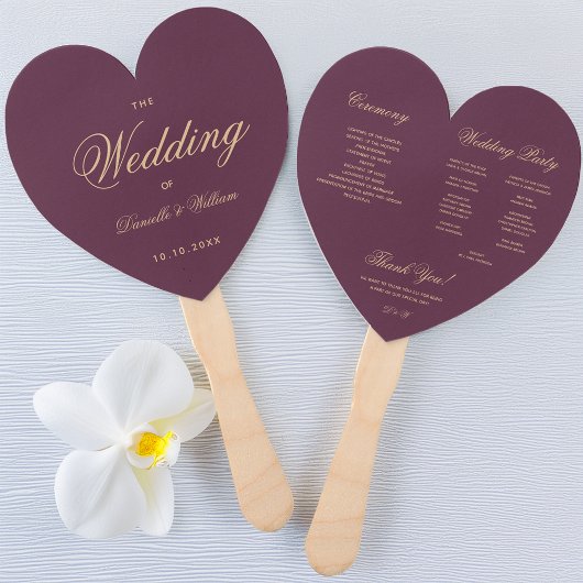 Elegant Script Wine Color Heart Wedding Program Handwaaier