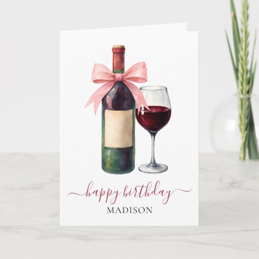 Elegant Script Wine Lovers Custom Birthday Kaart (Voorkant)