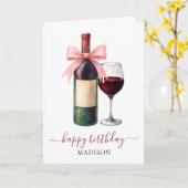 Elegant Script Wine Lovers Custom Birthday Kaart (Gele Bloem)