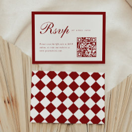 Elegant Script Wine Red QR Code Graduation Party RSVP Kaartje