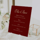 Elegant Script Wine Red Wedding Bar Menu Reclamebord Met Voetstuk