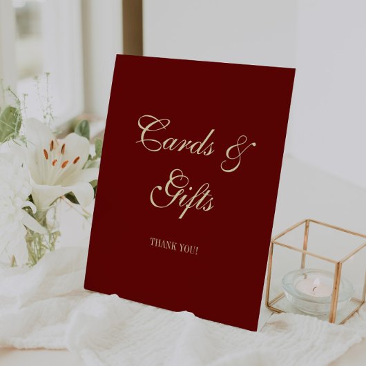 Elegant Script Wine Red Wedding Cards & Gifts Reclamebord Met Voetstuk