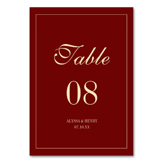 Elegant Script Wine Red Wedding Custom Names Kaart (Voorkant)