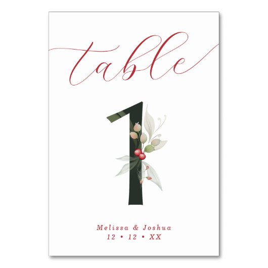 Elegant Script Winter Berries Tabel 1 Kaart (Voorkant)