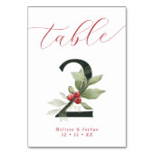 Elegant Script Winter Berries Tabel 2 Kaart (Achterkant)