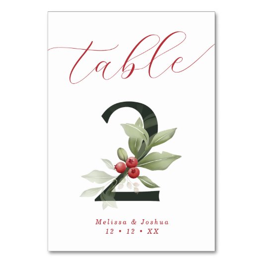 Elegant Script Winter Berries Tabel 2 Kaart (Achterkant)