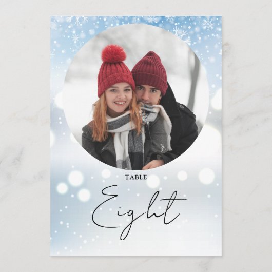 Elegant Script Winter Sneeuwvlokken Tafelnummer (Achterkant)