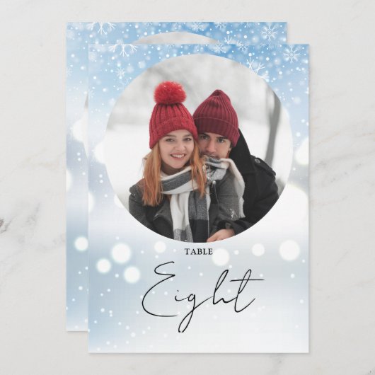 Elegant Script Winter Sneeuwvlokken Tafelnummer (Voorkant / Achterkant)