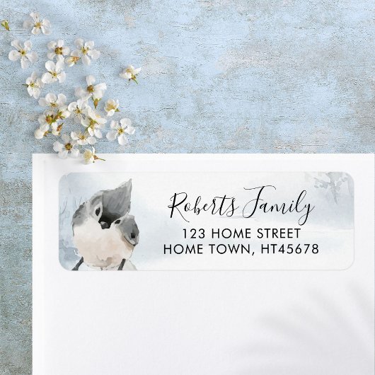 Elegant script Winter Woodland Bird Adres Etiket