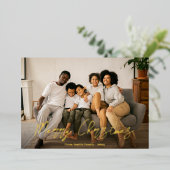 Elegant script Winterberry foto Folie Feestdagenkaart (Staand Voorkant)