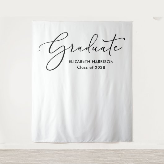 Elegant Script Wit Afstuderen Achtergrond Wandkleed (Voorkant)