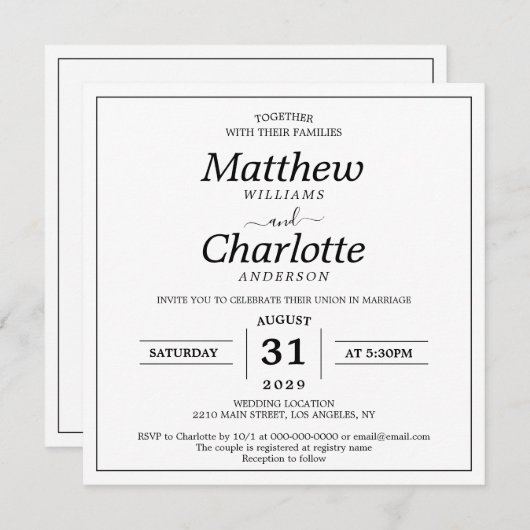 Elegant Script Wit Bruiloft Digitaal Printbaar Kaart (Voorkant / Achterkant)