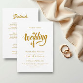 Elegant script wit en goud kalligrafie bruiloft kaart