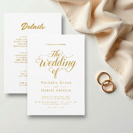 Elegant script wit en goud klassevolle bruiloft kaart