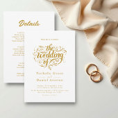 Elegant script wit en goud klassieke bruiloft kaart