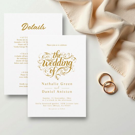 Elegant script wit en goud klassieke bruiloft kaart